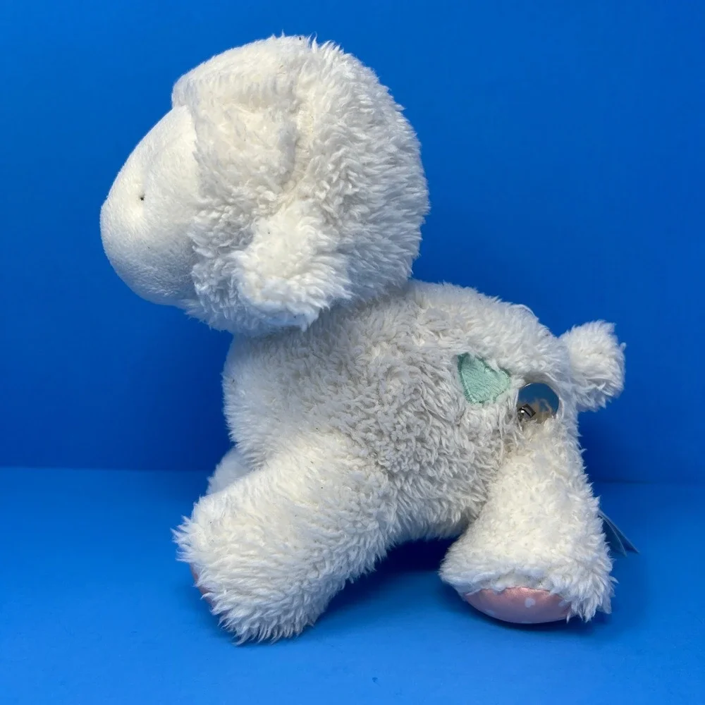 Carters Plush Lamb Small White Pink Bow Polka Dot Feet‎ Heart Patch Nursery Toy